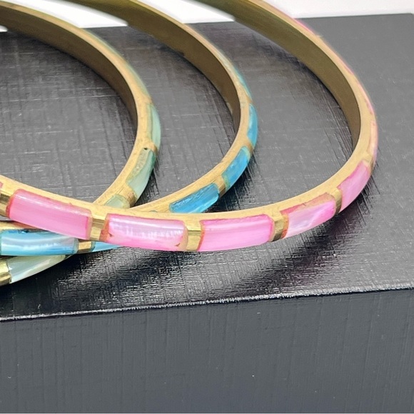 INDIA MOP Shell Inlay Brass Bangle Stacking Boho Bracelet Lot Bollywood - Picture 4 of 10